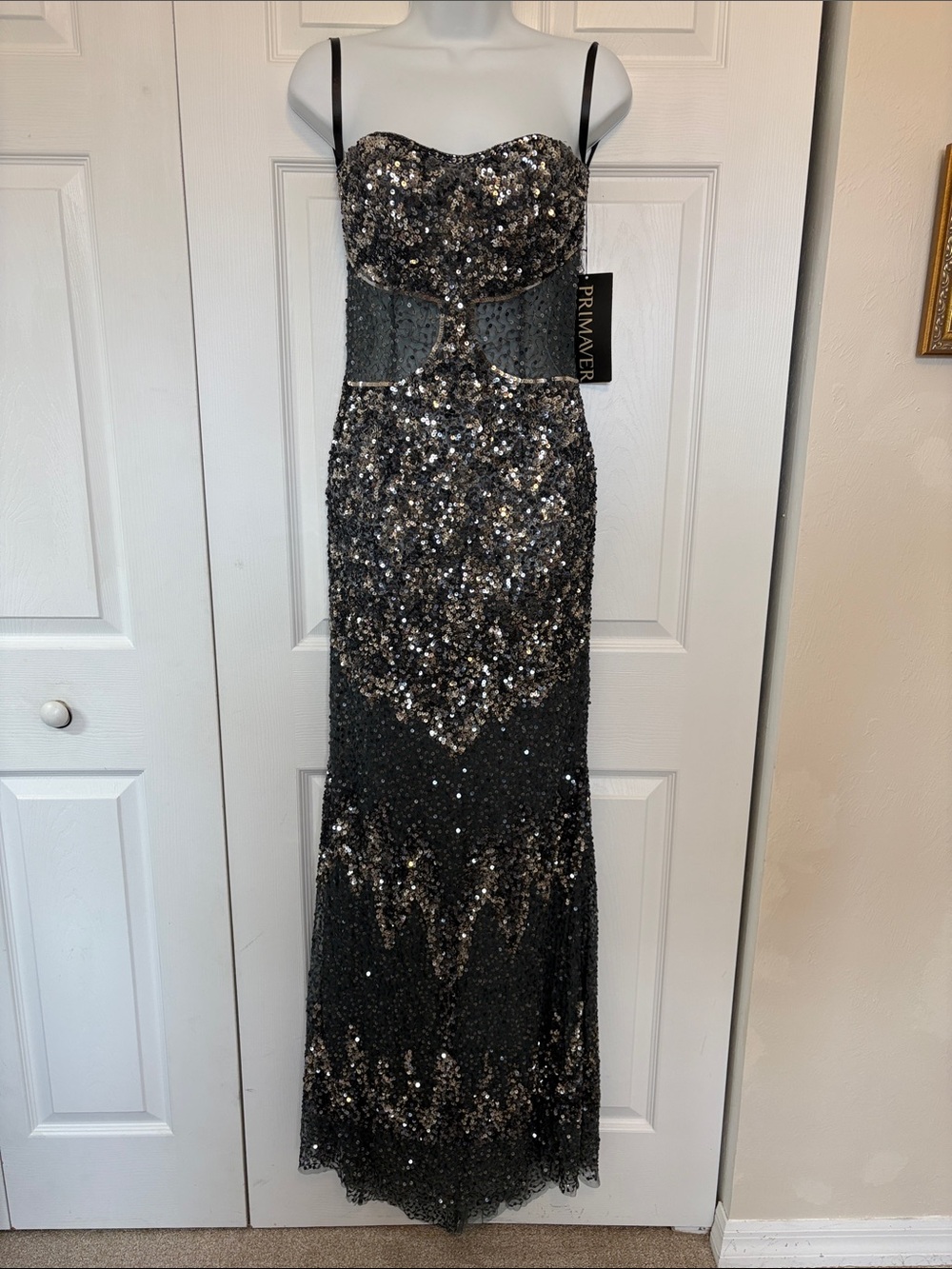 NWT Primavera Couture Sequin Evening Gown - Style 9940 (Charcoal/Nude) - Size 2.